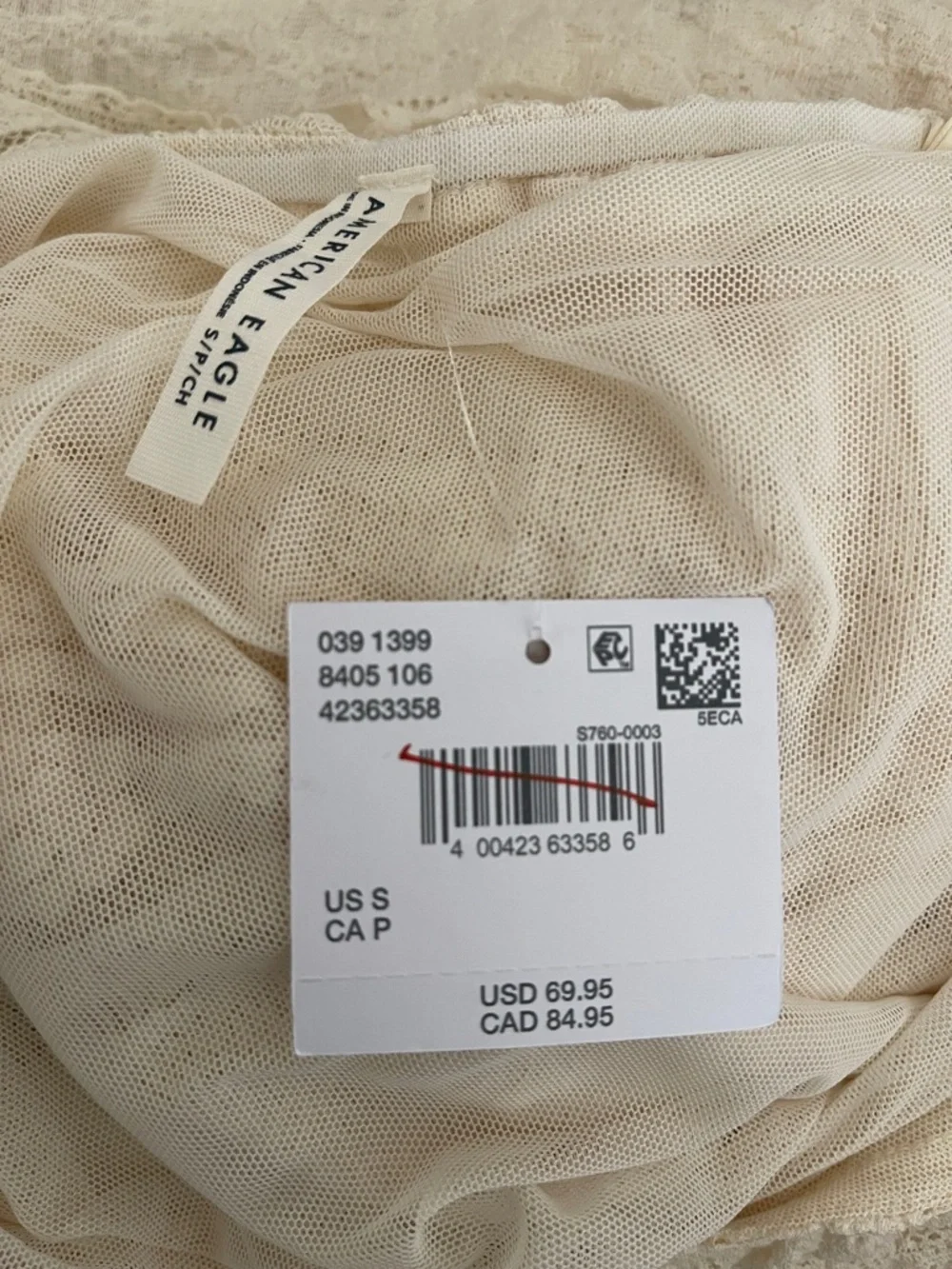 NWT American Eagle ($84.95Cad) Cream Lace V-Neck Tiered Midi to Maxi Dress - Picture 6 of 7